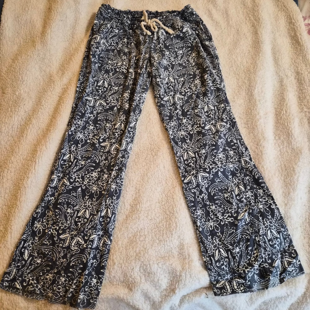 Roxy Womens XL Blue Paisley Linen Blend Wide Leg Beach Pants Coastal beach Y2K